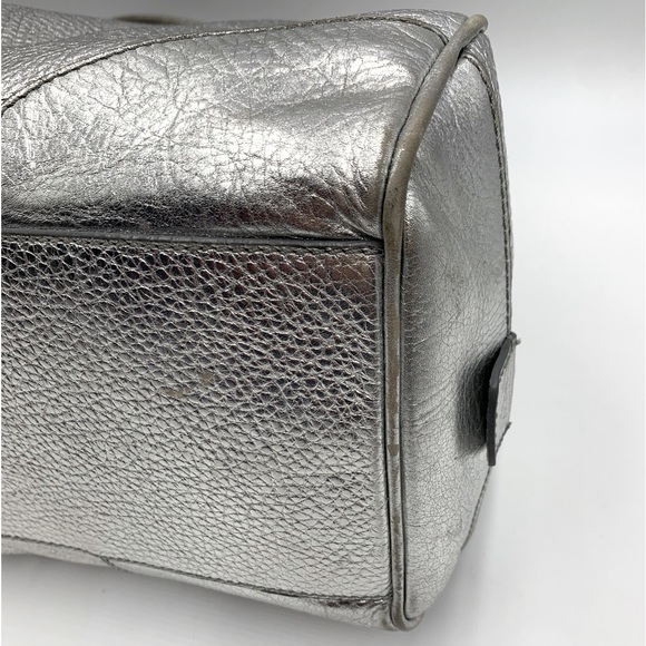 Auth Celine Silver Metallic Pebble Grain Leather Handbag - Picture 3 of 12